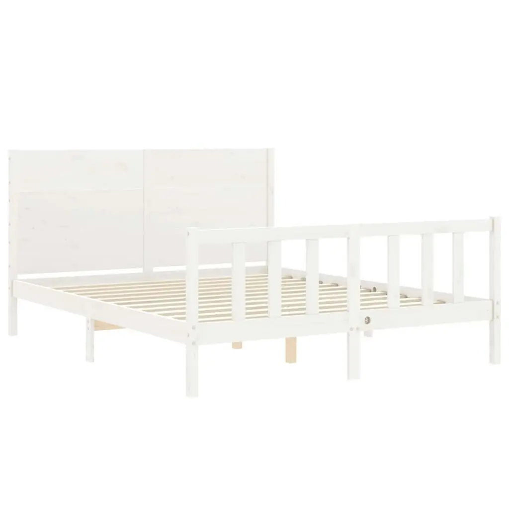 Bed Frame with Headboard White 153x203 cm Queen Solid Wood 3192757