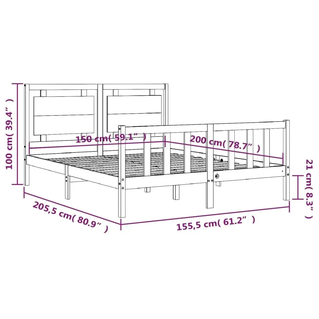 Bed Frame without Mattress White 150x200 cm Solid Wood Pine 3192172