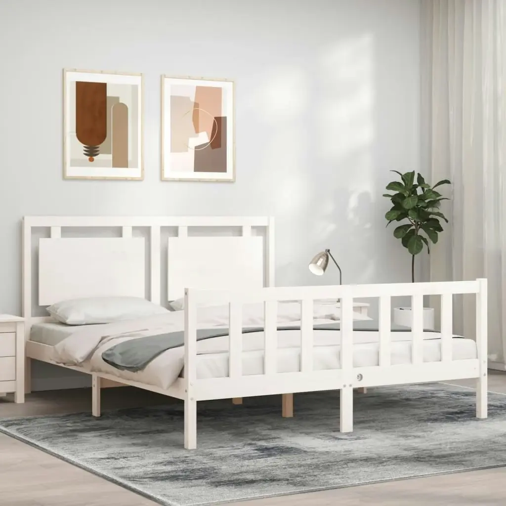 Bed Frame without Mattress White 150x200 cm Solid Wood Pine 3192172