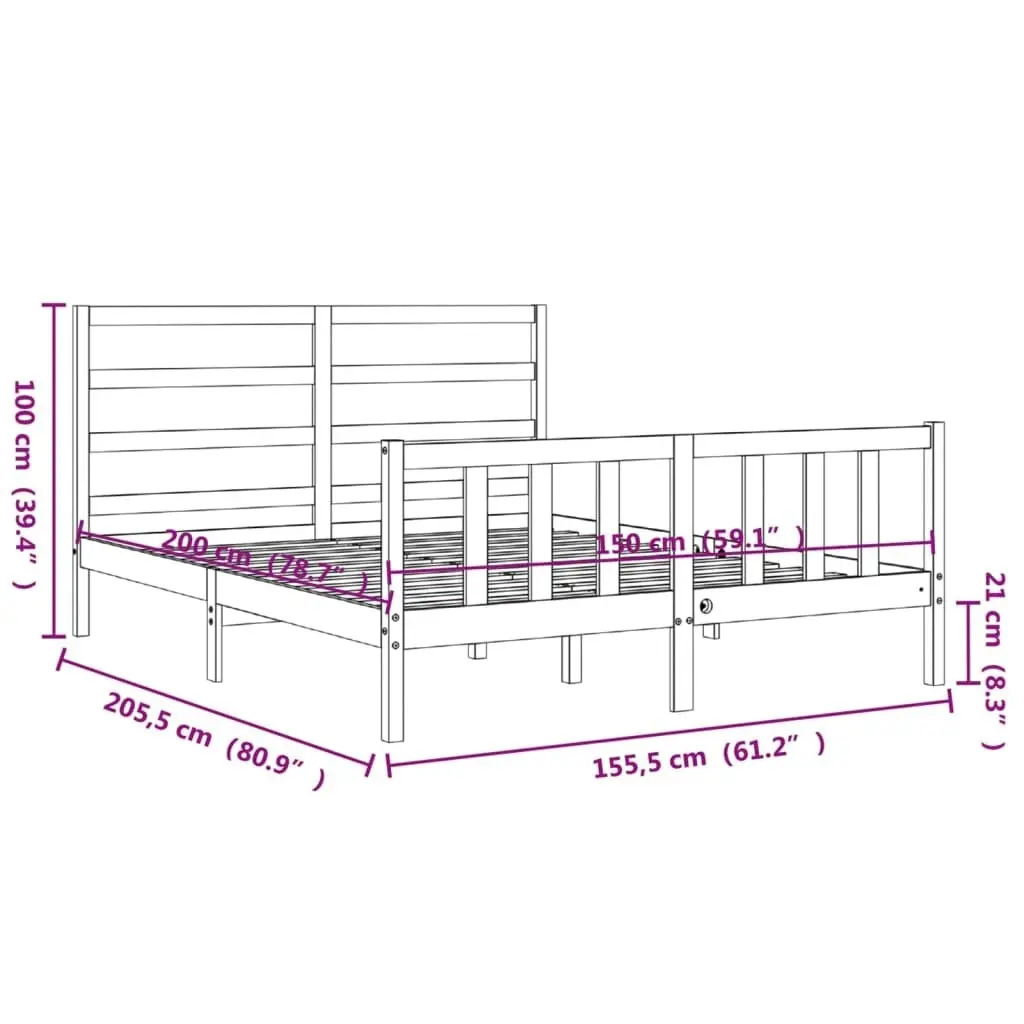 Bed Frame without Mattress White 150x200 cm Solid Wood Pine 3191912