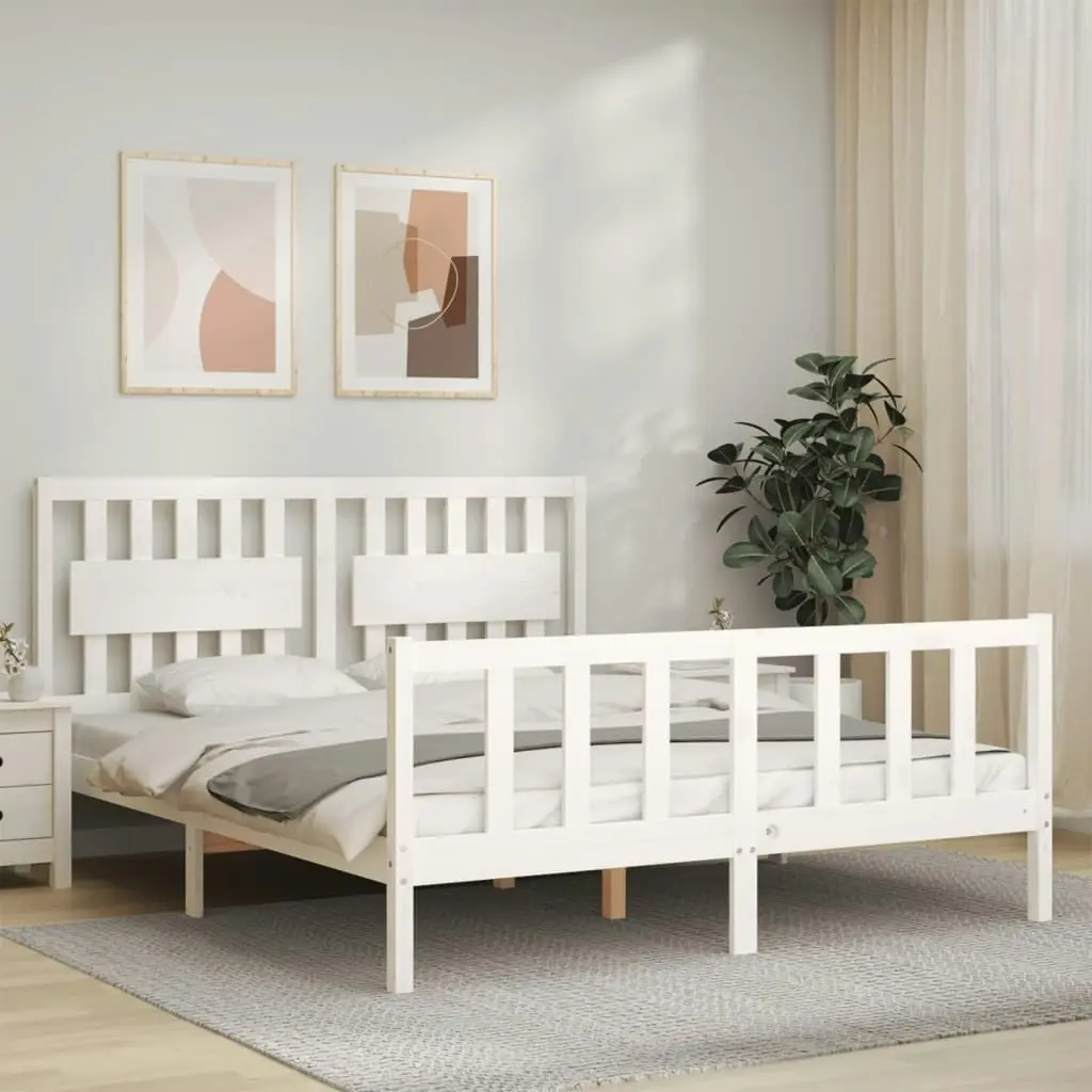 Bed Frame without Mattress White 150x200 cm Solid Wood Pine 3192432