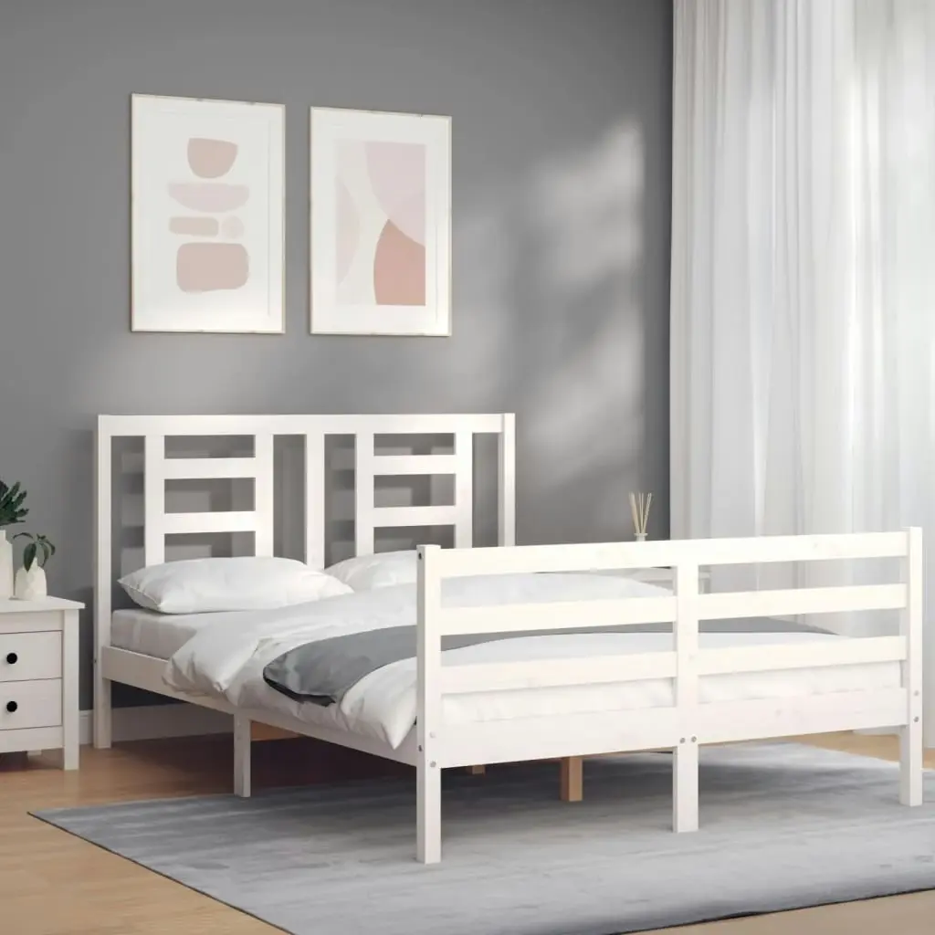 Bed Frame with Headboard White 137x187 cm Double Solid Wood 3194677