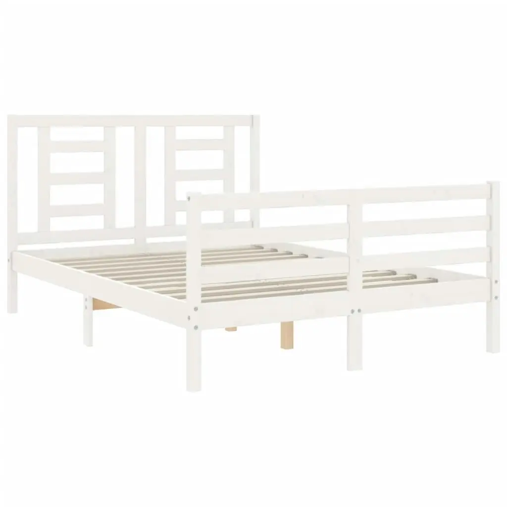 Bed Frame with Headboard White 137x187 cm Double Solid Wood 3194677