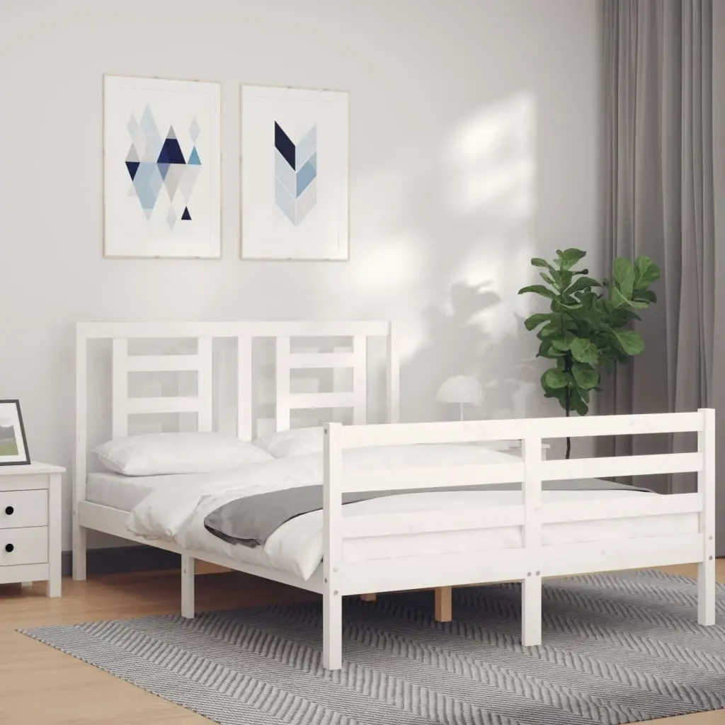 Bed Frame with Headboard White 137x187 cm Double Solid Wood 3194677