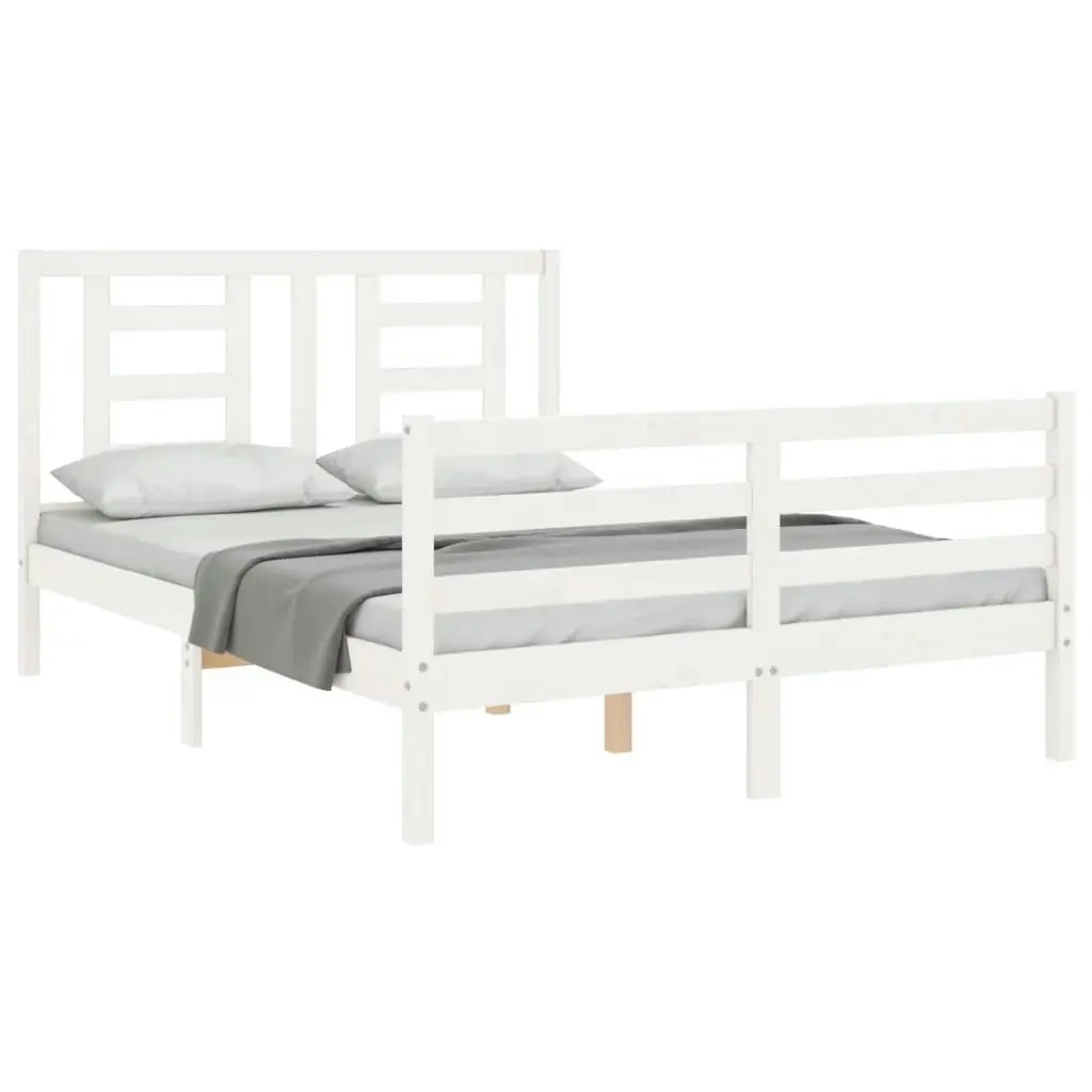 Bed Frame with Headboard White 137x187 cm Double Solid Wood 3194677