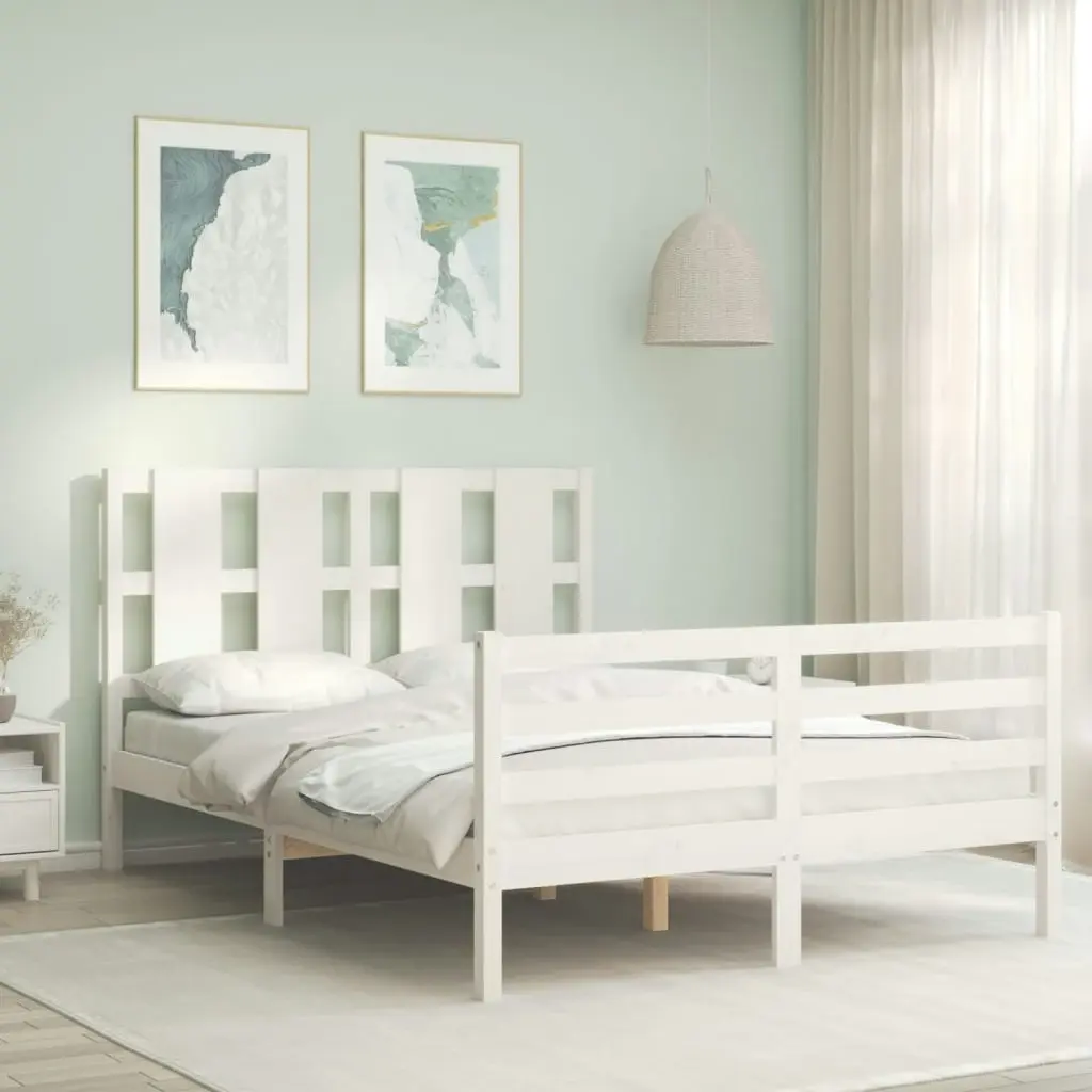 Bed Frame with Headboard White 137x187 cm Double Solid Wood 3194092