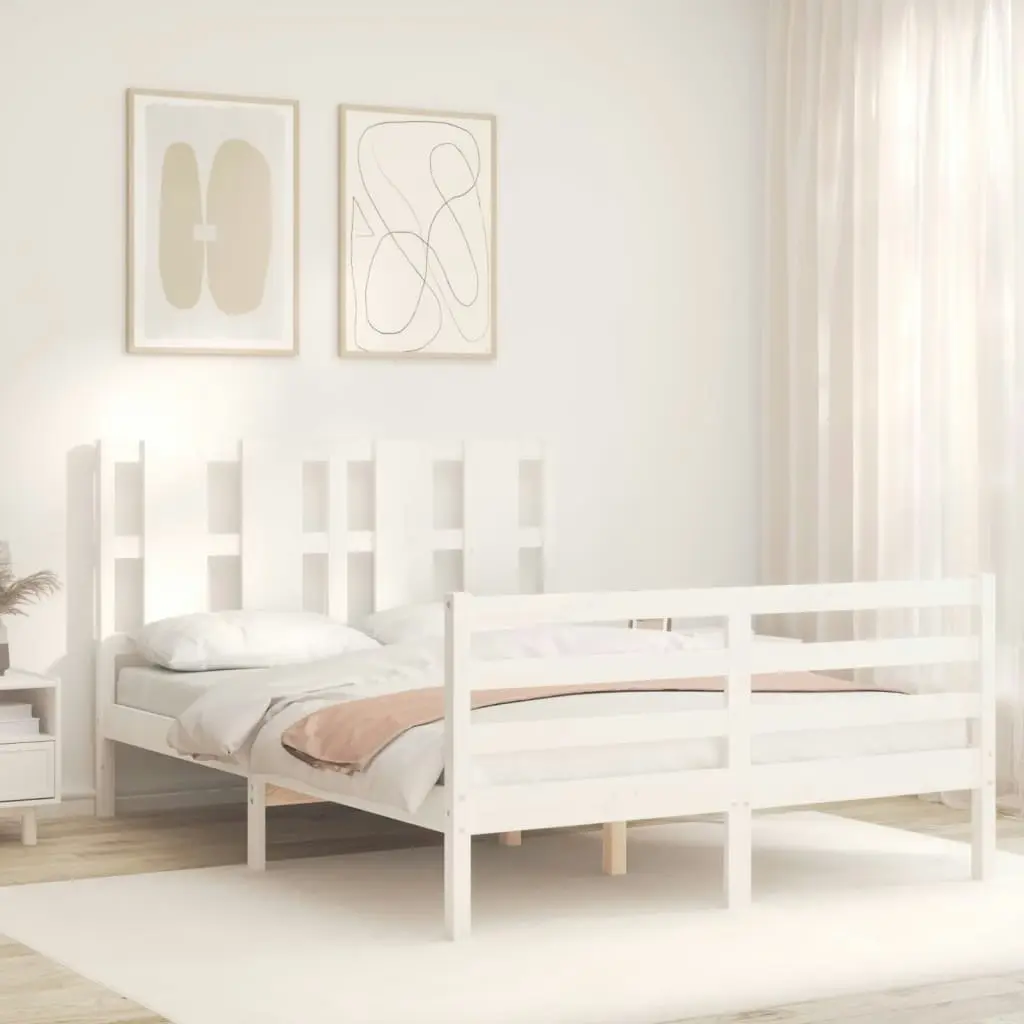 Bed Frame with Headboard White 137x187 cm Double Solid Wood 3194092