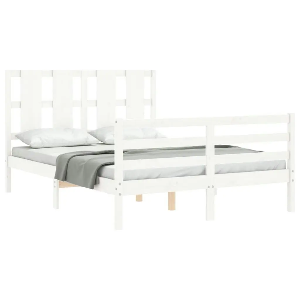 Bed Frame with Headboard White 137x187 cm Double Solid Wood 3194092