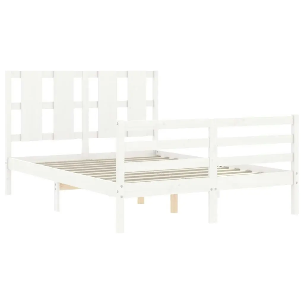 Bed Frame with Headboard White 137x187 cm Double Solid Wood 3194092