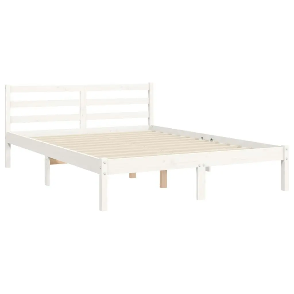 Bed Frame with Headboard White 137x187 cm Double Solid Wood 3194092