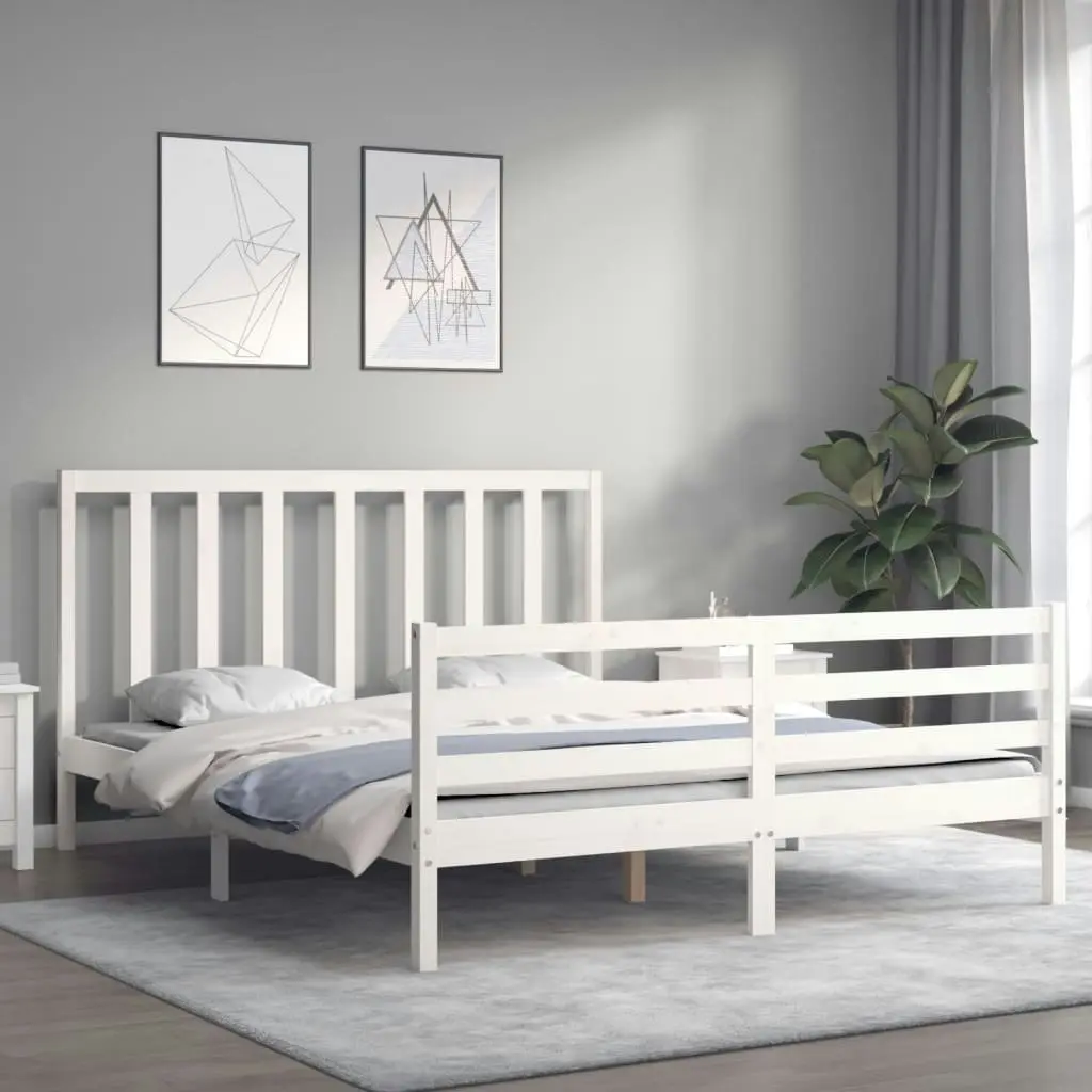 Bed Frame without Mattress White 150x200 cm Solid Wood Pine 3193797