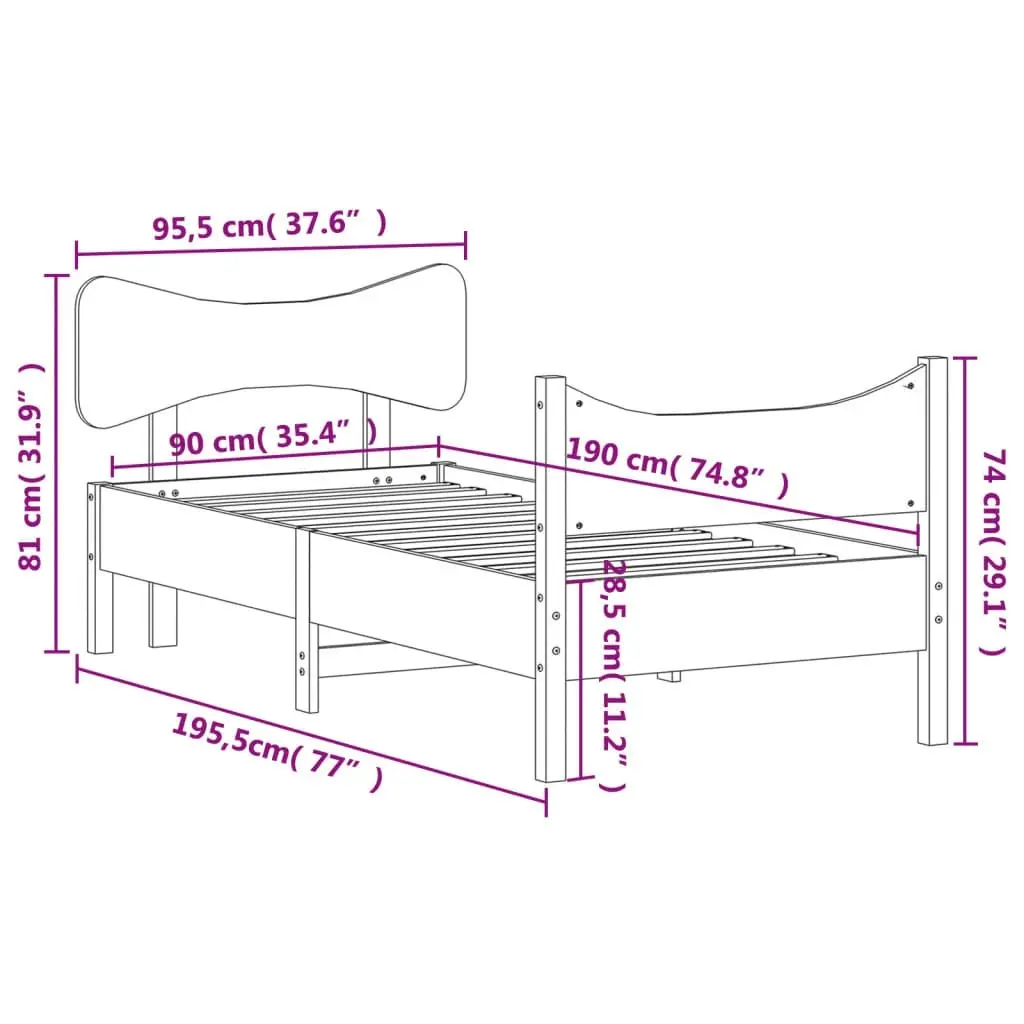 Bed Frame without Mattress 90x190 cm Solid Wood Pine 3216402