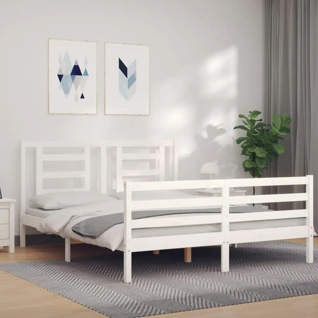 Bed Frame with Headboard White 153x203 cm Queen Solid Wood 3194707