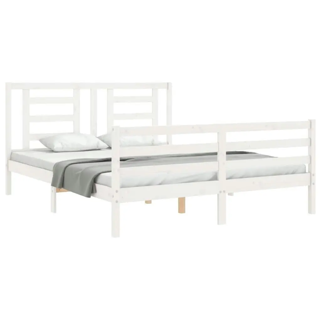 Bed Frame with Headboard White 153x203 cm Queen Solid Wood 3194707