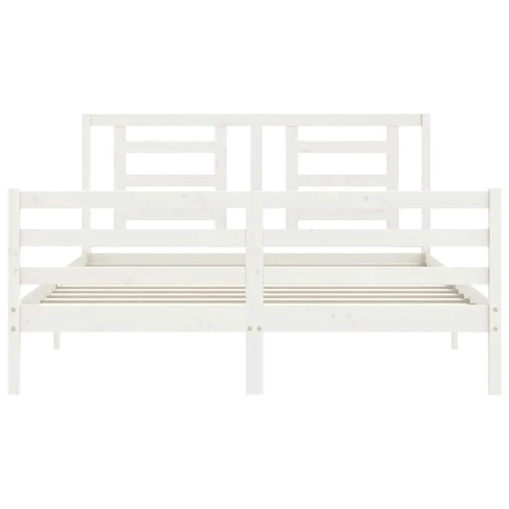 Bed Frame with Headboard White 153x203 cm Queen Solid Wood 3194707