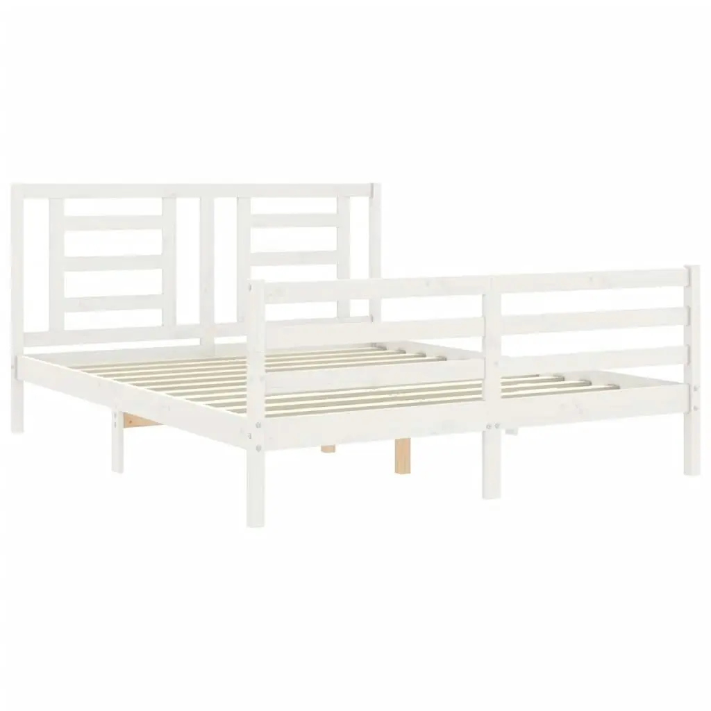 Bed Frame with Headboard White 153x203 cm Queen Solid Wood 3194707