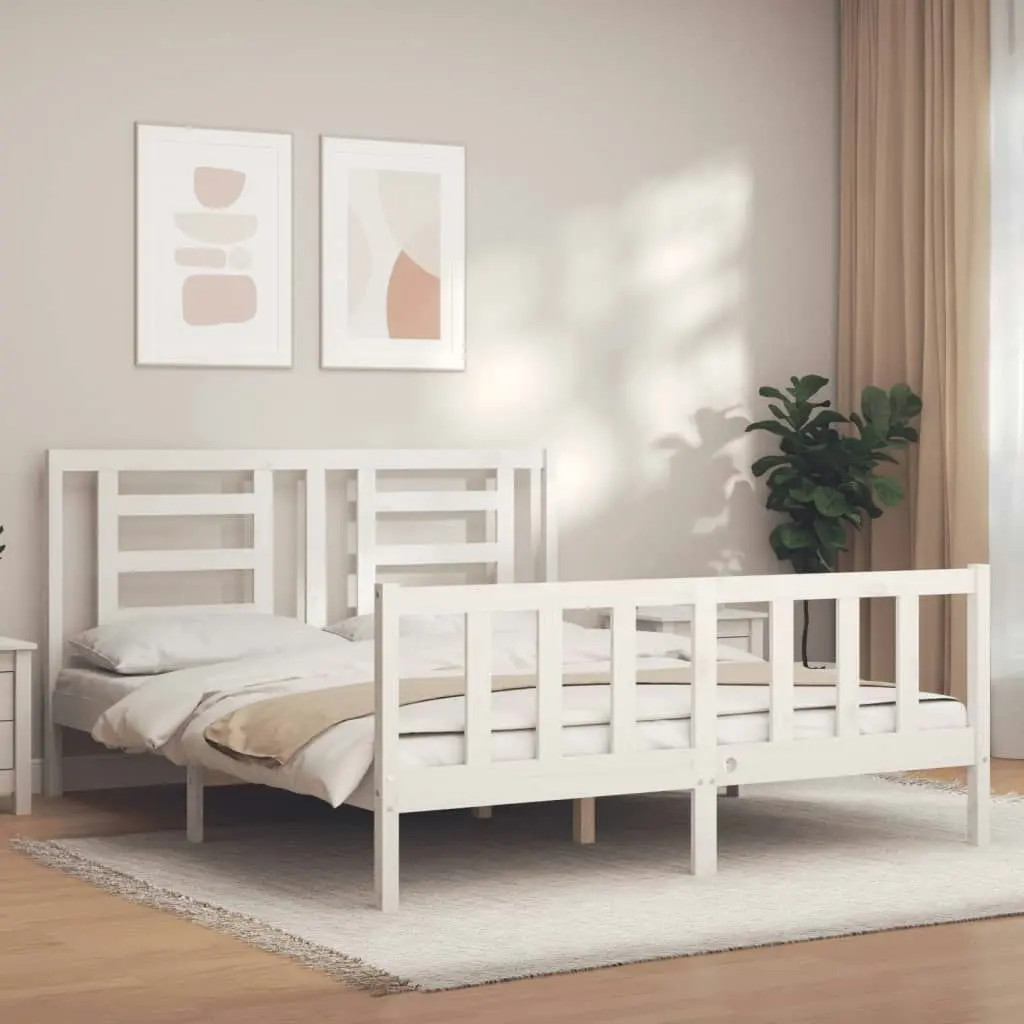 Bed Frame without Mattress White 150x200 cm Solid Wood Pine 3192887