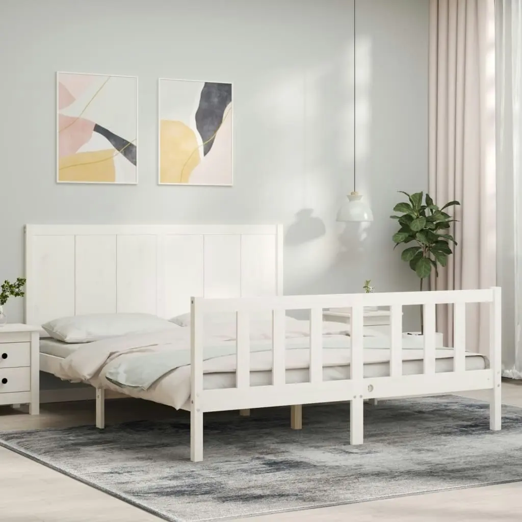 Bed Frame without Mattress White 150x200 cm Solid Wood Pine 3192627