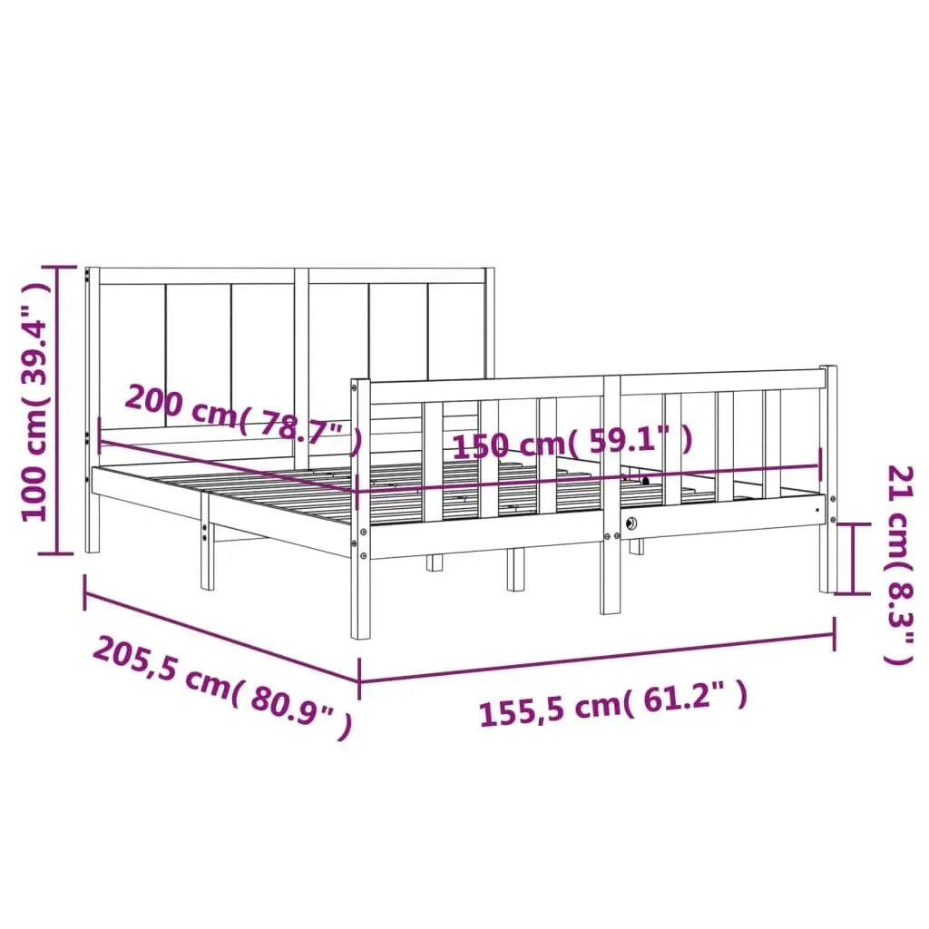 Bed Frame without Mattress White 150x200 cm Solid Wood Pine 3192627