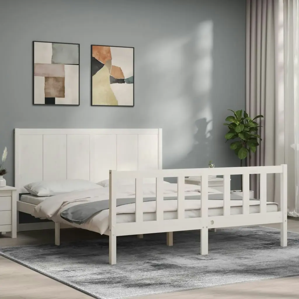 Bed Frame without Mattress White 150x200 cm Solid Wood Pine 3192627