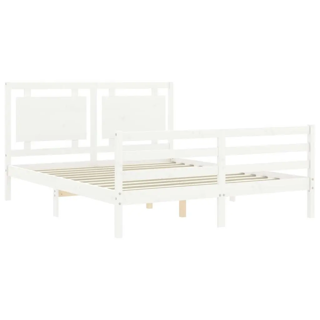 Bed Frame with Headboard White 153x203 cm Queen Solid Wood 3194057