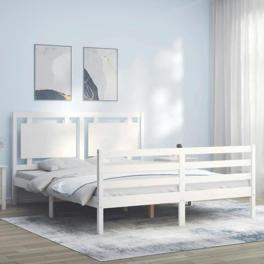 Bed Frame with Headboard White 153x203 cm Queen Solid Wood 3194057