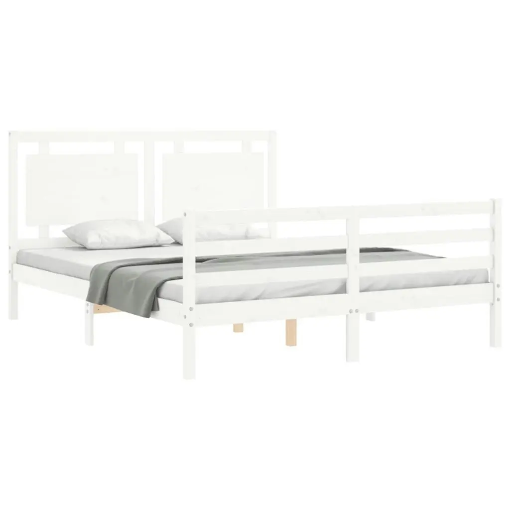 Bed Frame with Headboard White 153x203 cm Queen Solid Wood 3194057