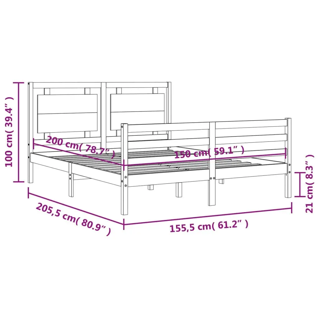 Bed Frame with Headboard White 153x203 cm Queen Solid Wood 3194057