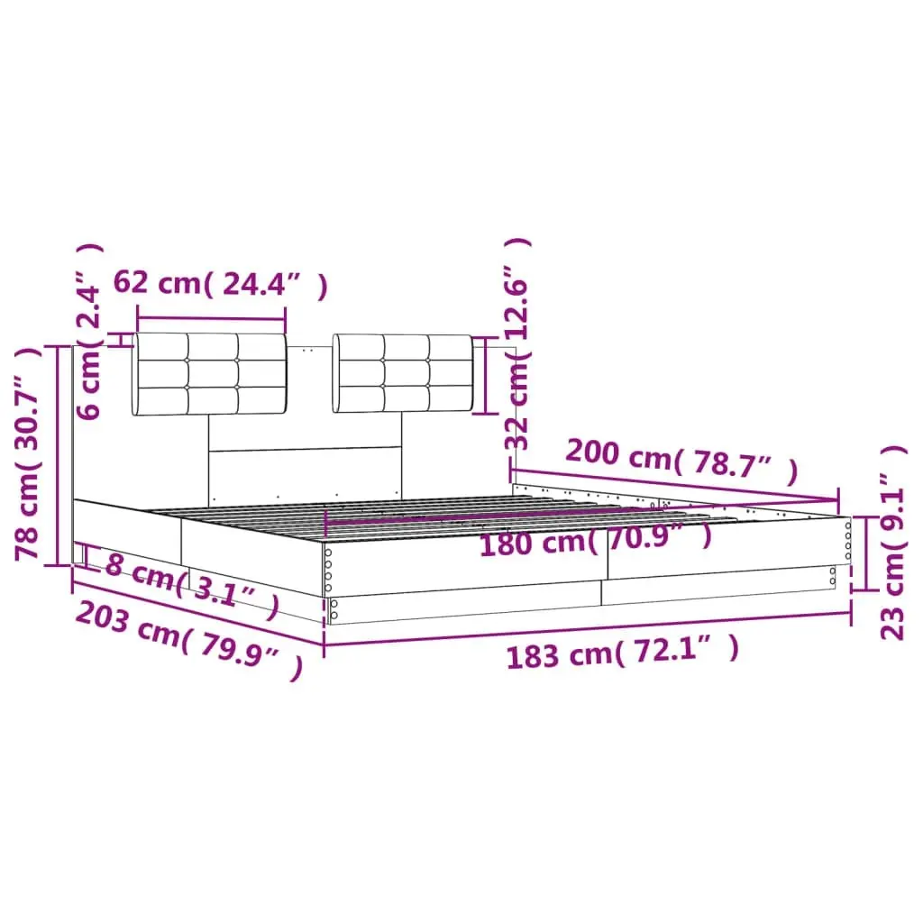 Bed Frame with Headboard White 183x203 cm King Size Engineered Wood 3209898