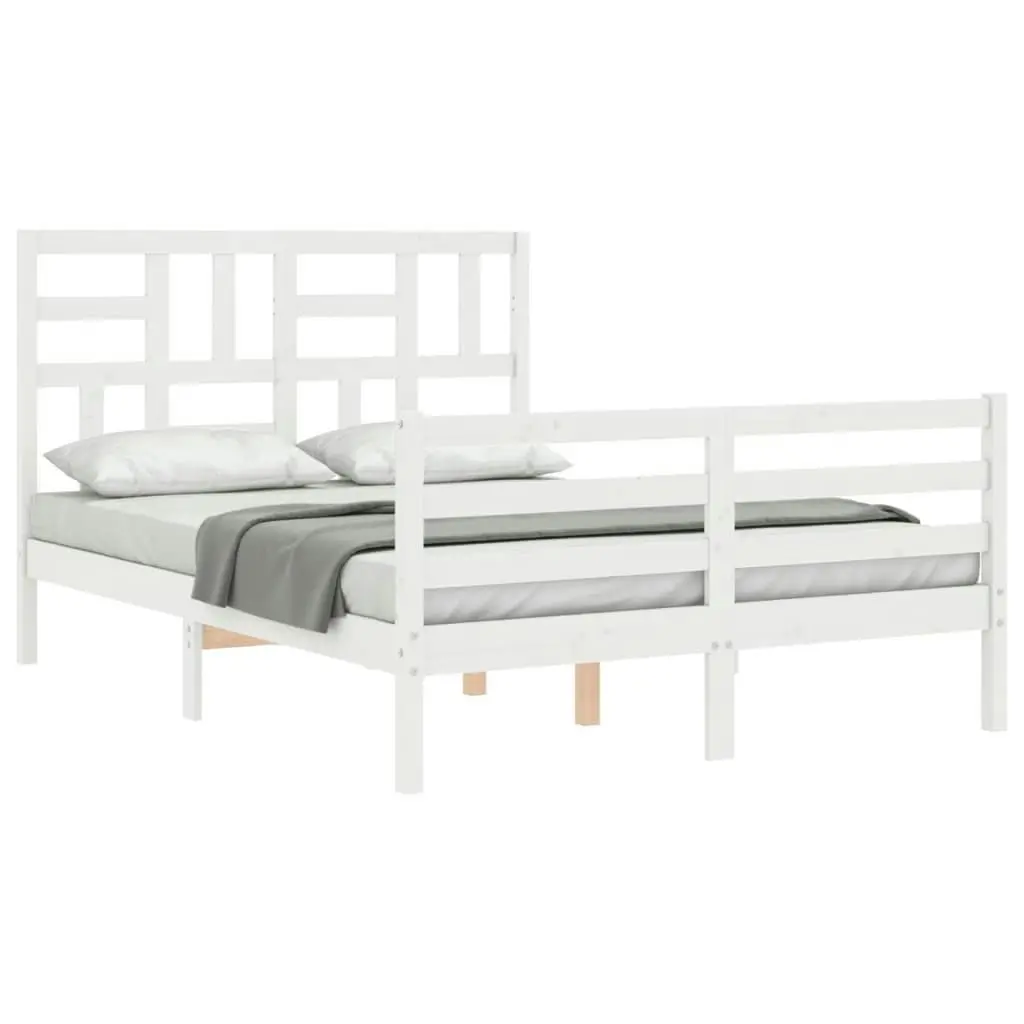 Bed Frame with Headboard White 137x187 cm Double Solid Wood 3194872