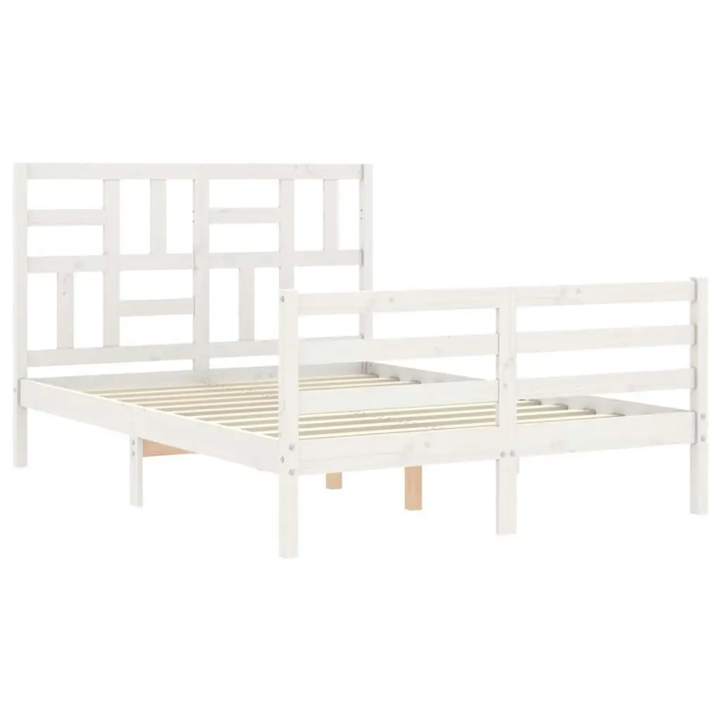 Bed Frame with Headboard White 137x187 cm Double Solid Wood 3194872