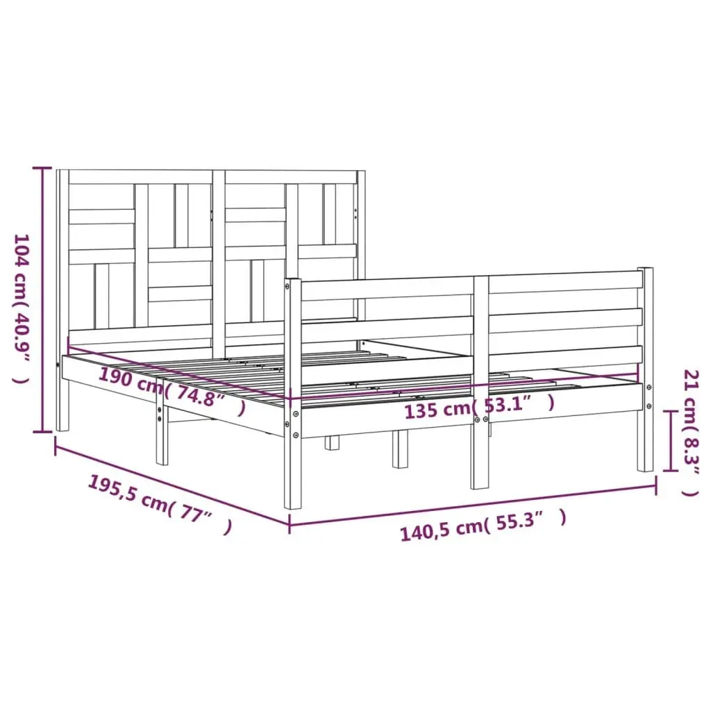 Bed Frame with Headboard White 137x187 cm Double Solid Wood 3194872