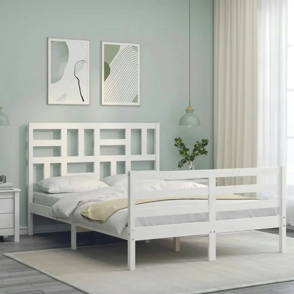 Bed Frame with Headboard White 137x187 cm Double Solid Wood 3194872