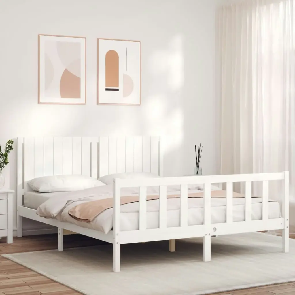 Bed Frame without Mattress White 150x200 cm Solid Wood Pine 3192952