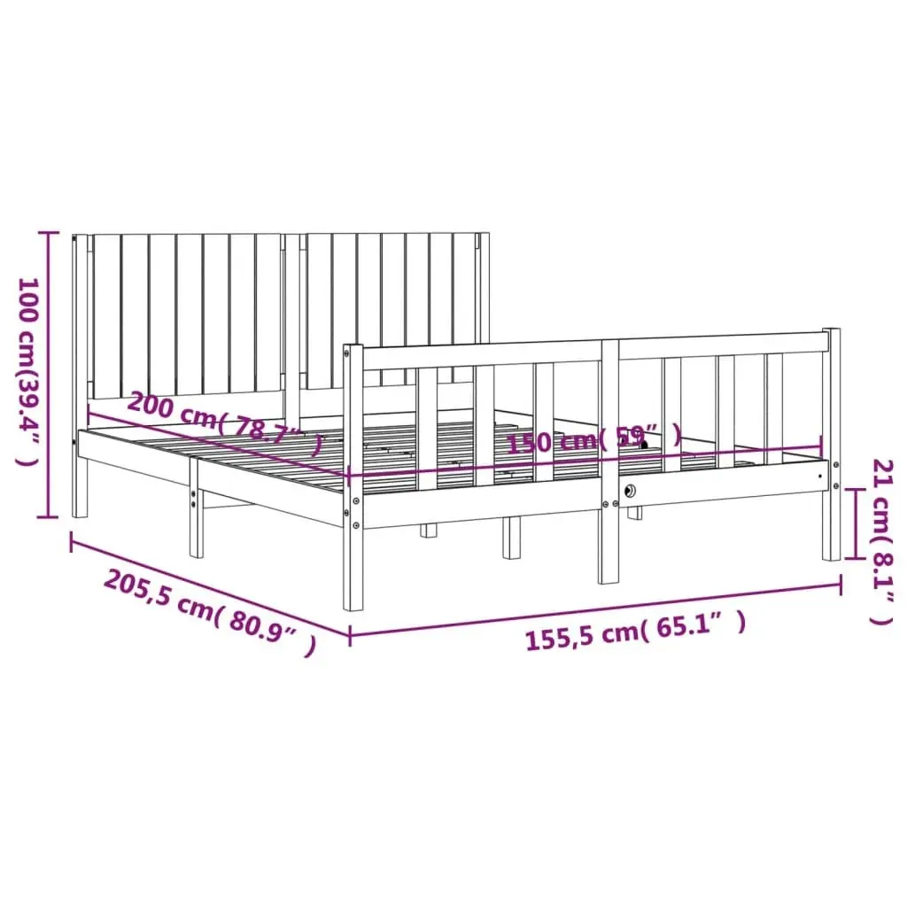 Bed Frame without Mattress White 150x200 cm Solid Wood Pine 3192952