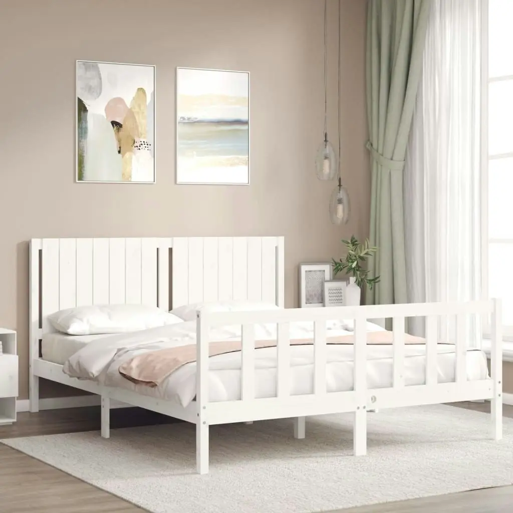 Bed Frame without Mattress White 150x200 cm Solid Wood Pine 3192952