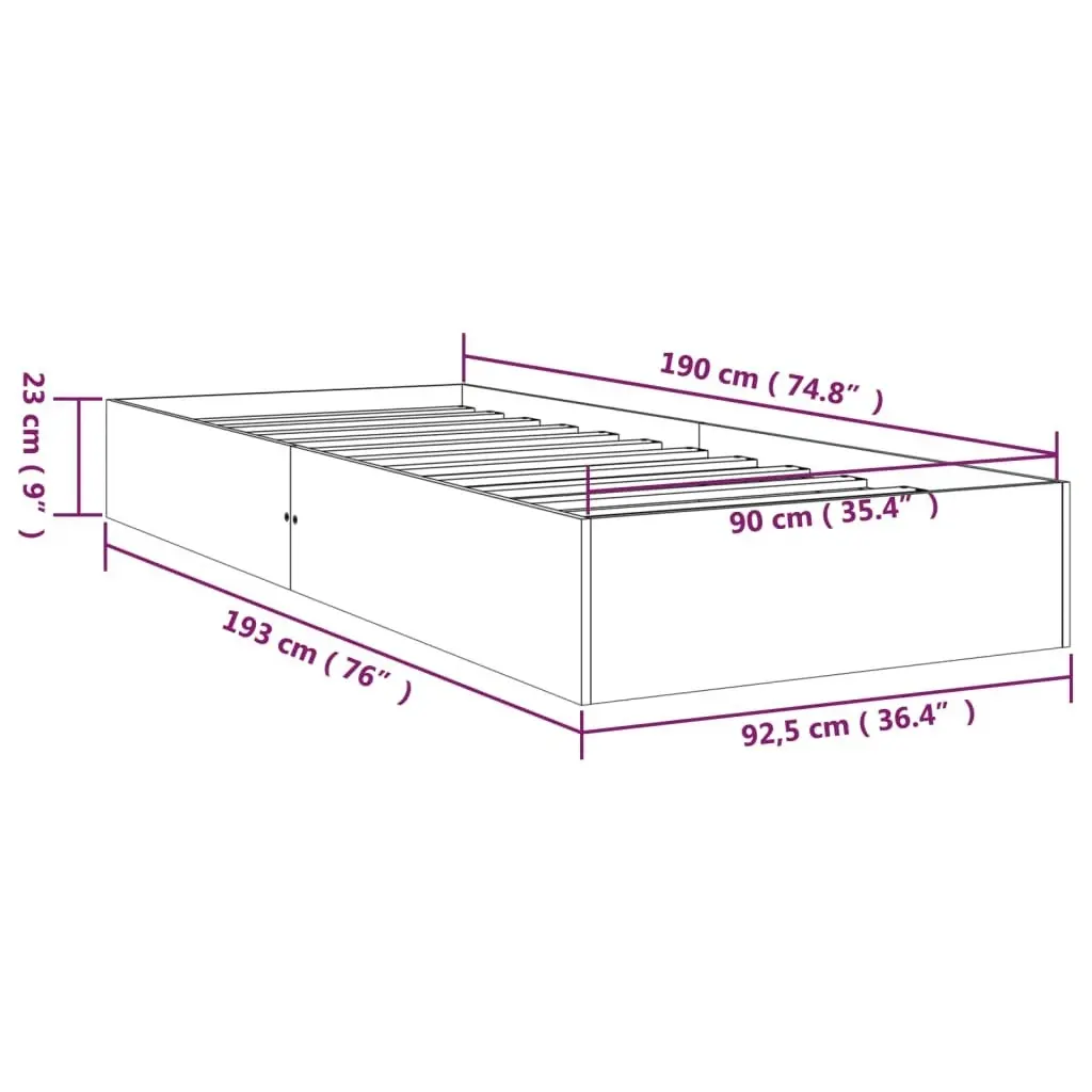 Bed Frame White Solid Wood 92x187 cm Single Size 820068