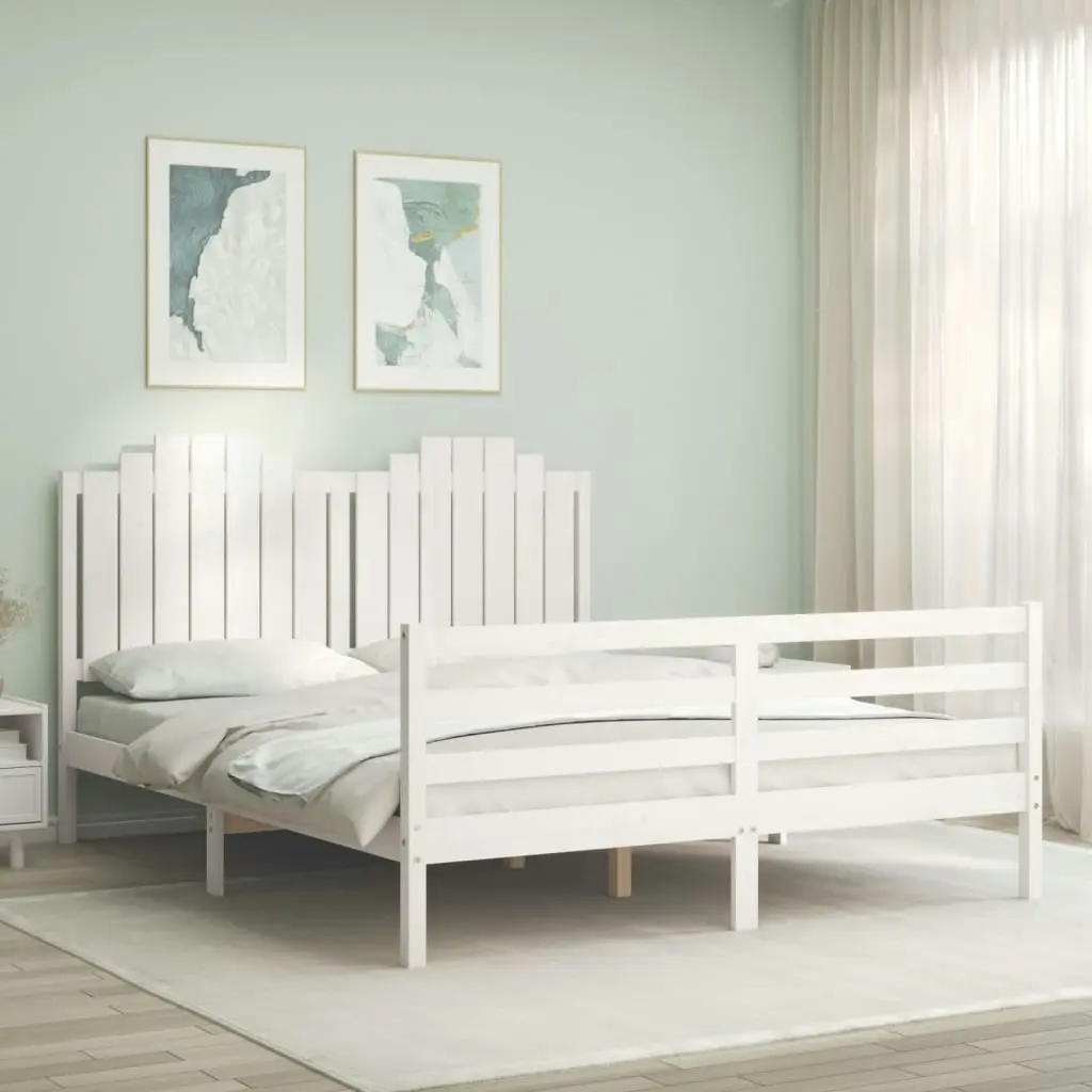 Bed Frame with Headboard White 153x203 cm Queen Solid Wood 3194187