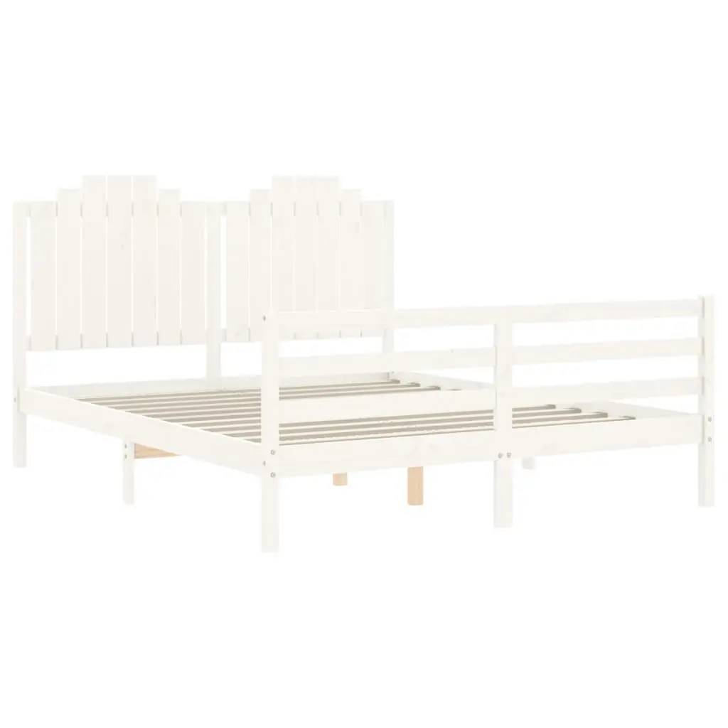 Bed Frame with Headboard White 153x203 cm Queen Solid Wood 3194187