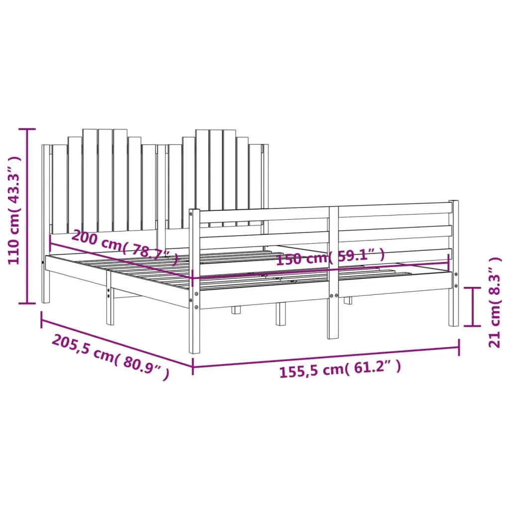 Bed Frame with Headboard White 153x203 cm Queen Solid Wood 3194187