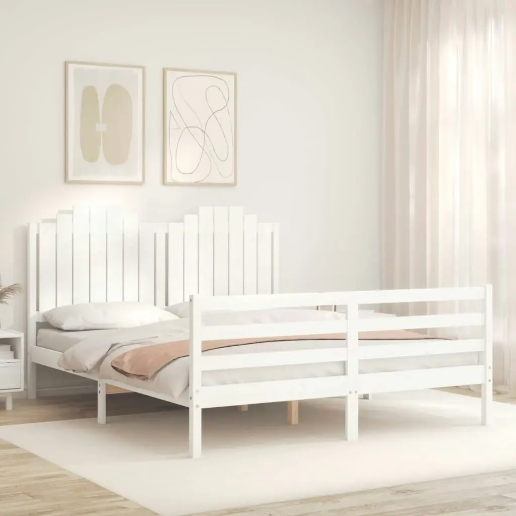 Bed Frame with Headboard White 153x203 cm Queen Solid Wood 3194187