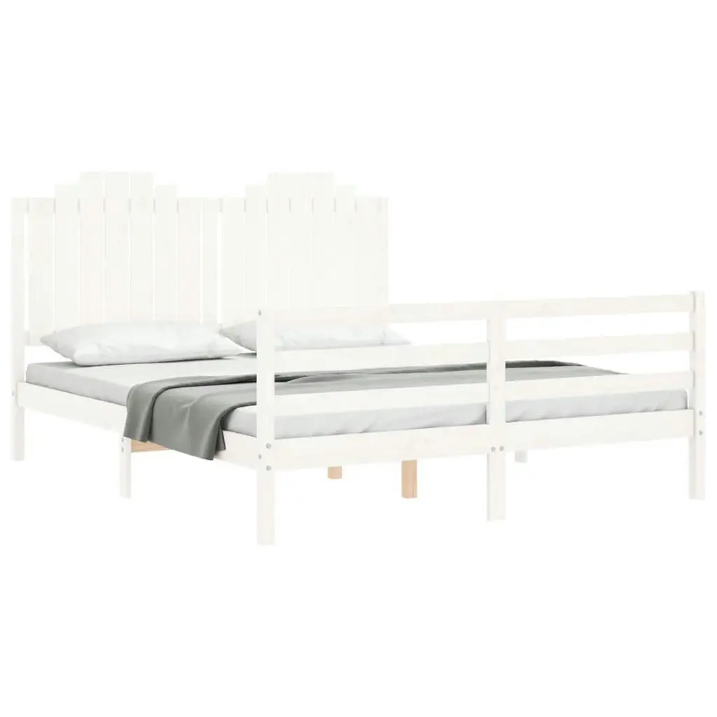 Bed Frame with Headboard White 153x203 cm Queen Solid Wood 3194187