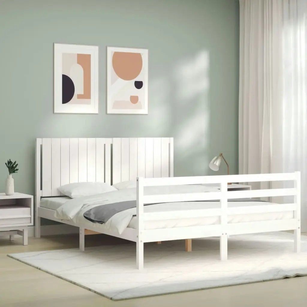 Bed Frame without Mattress White 150x200 cm Solid Wood 3194772