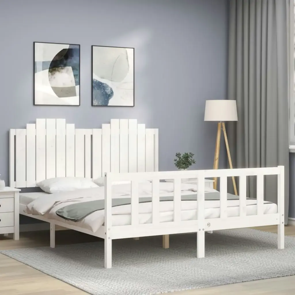 Bed Frame with Headboard White 153x203 cm Queen Solid Wood 3192302