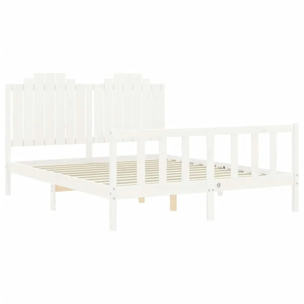 Bed Frame with Headboard White 153x203 cm Queen Solid Wood 3192302