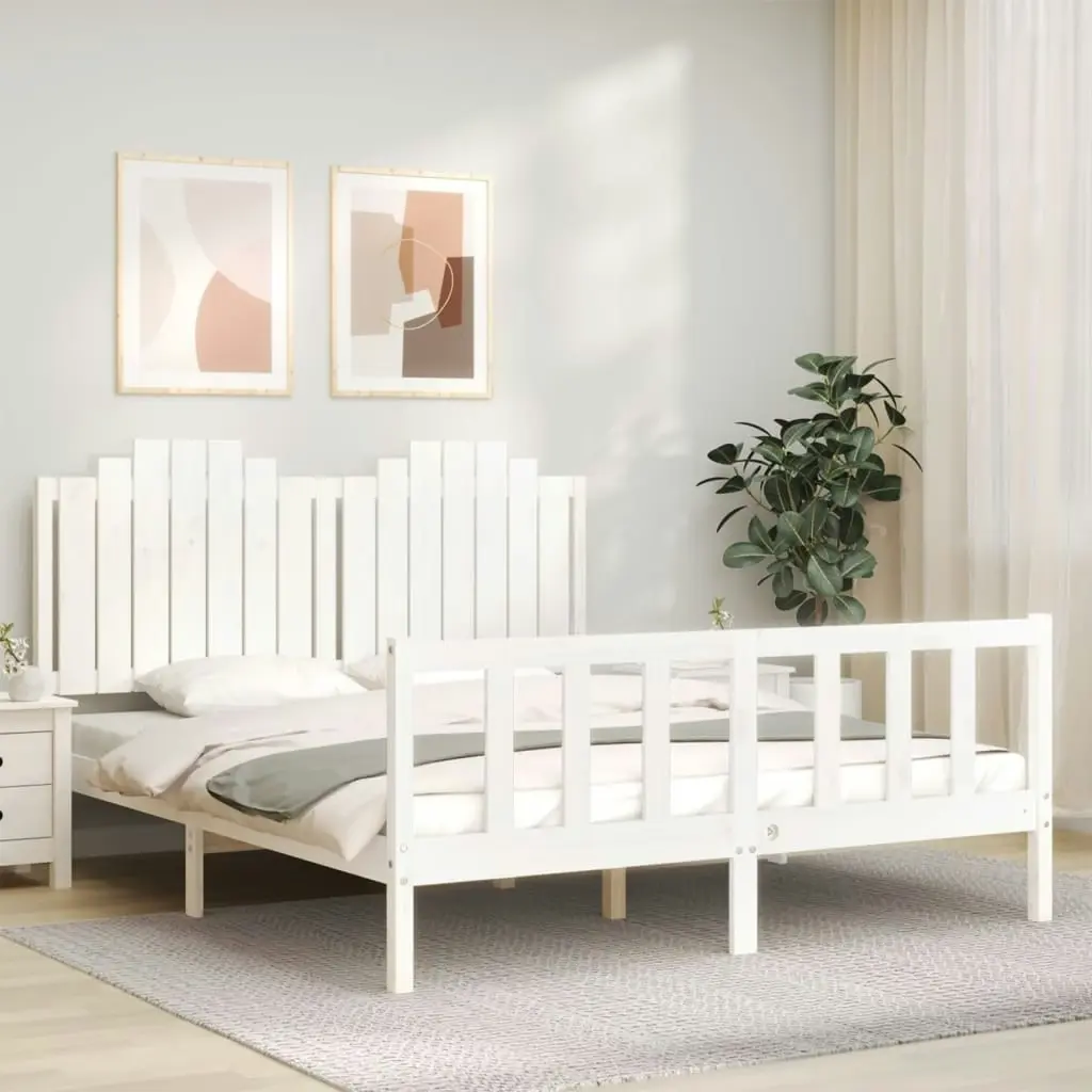 Bed Frame with Headboard White 153x203 cm Queen Solid Wood 3192302