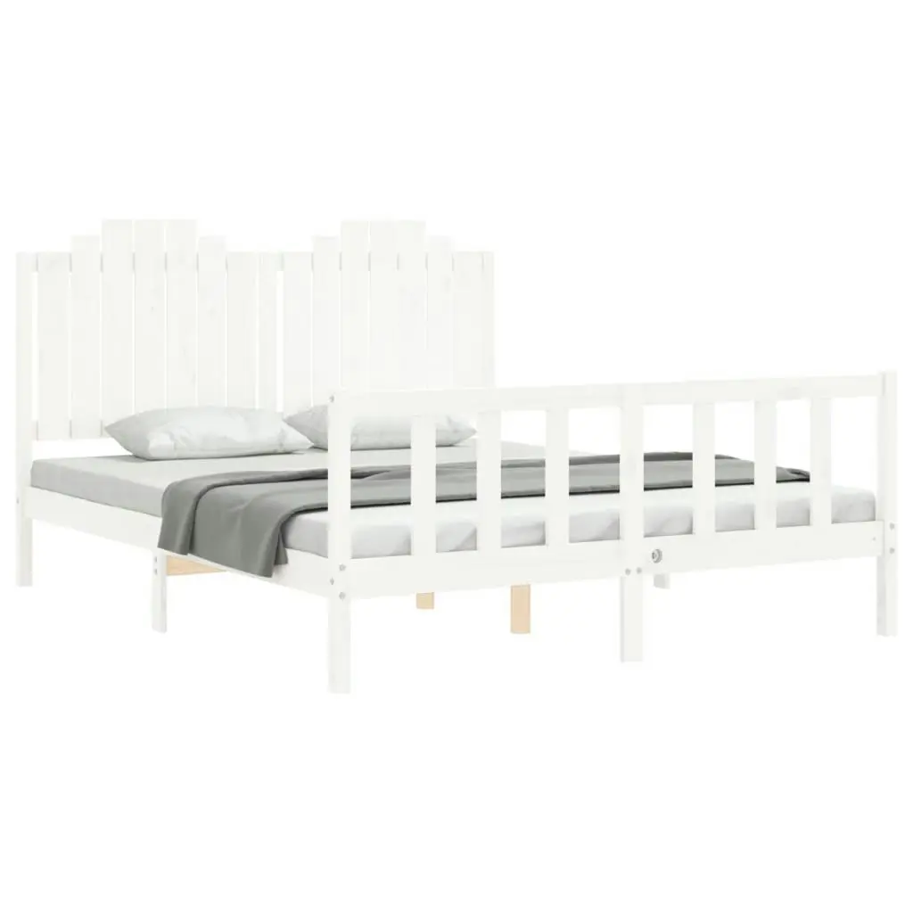 Bed Frame with Headboard White 153x203 cm Queen Solid Wood 3192302