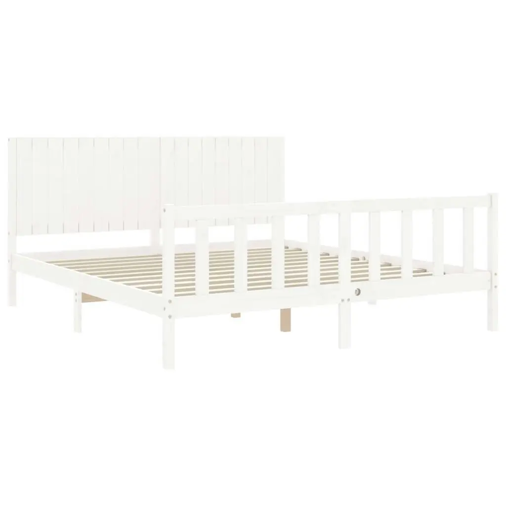 Bed Frame with Headboard White 183x203 cm King Solid Wood 3192962