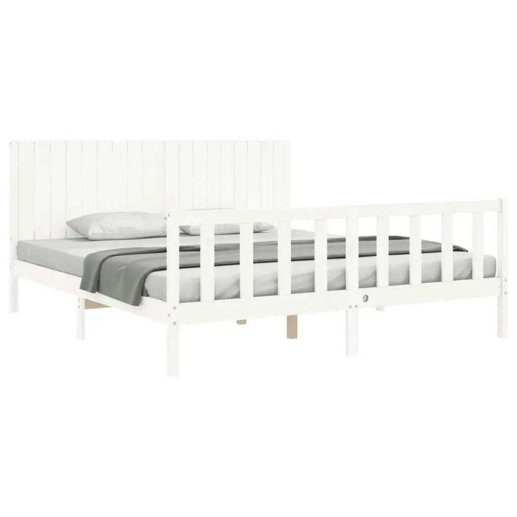 Bed Frame with Headboard White 183x203 cm King Solid Wood 3192962