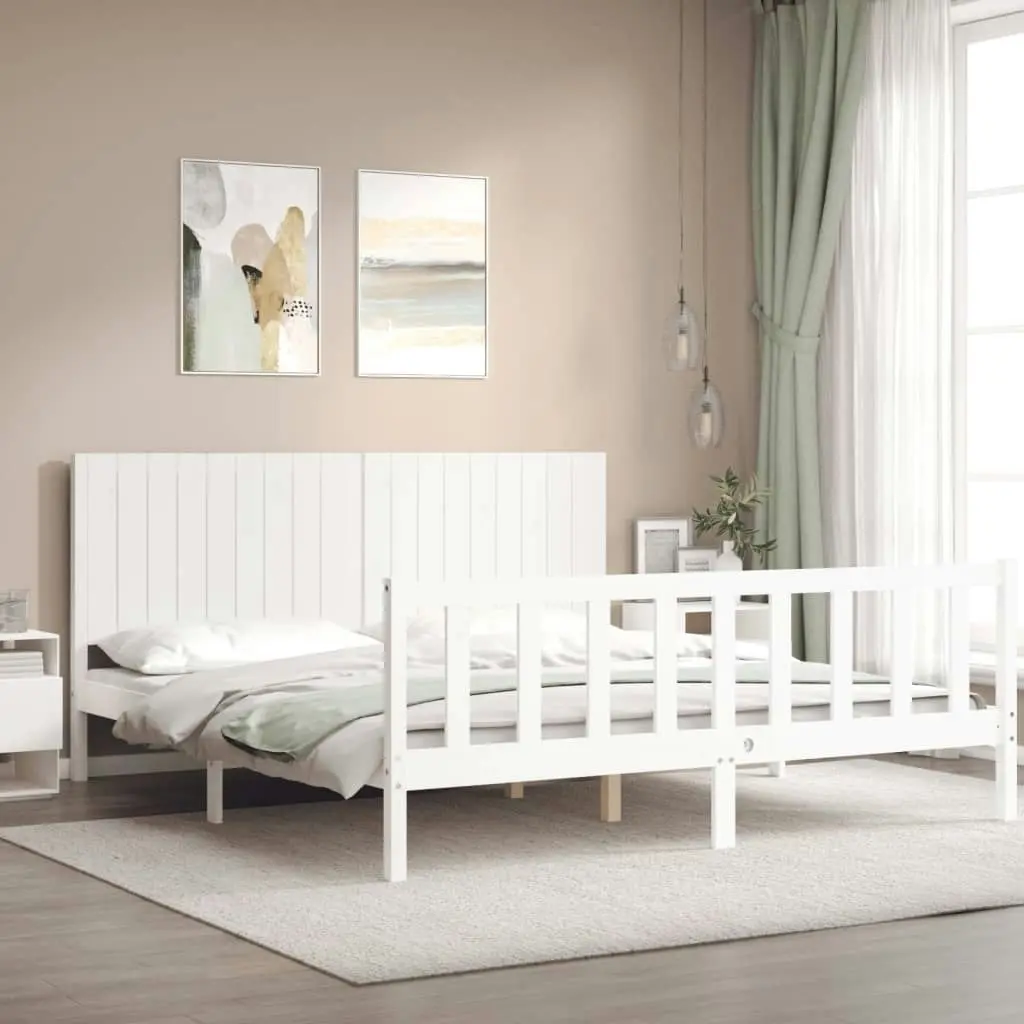 Bed Frame without Mattress White 183x203 cm King Solid Wood Pine 3192962